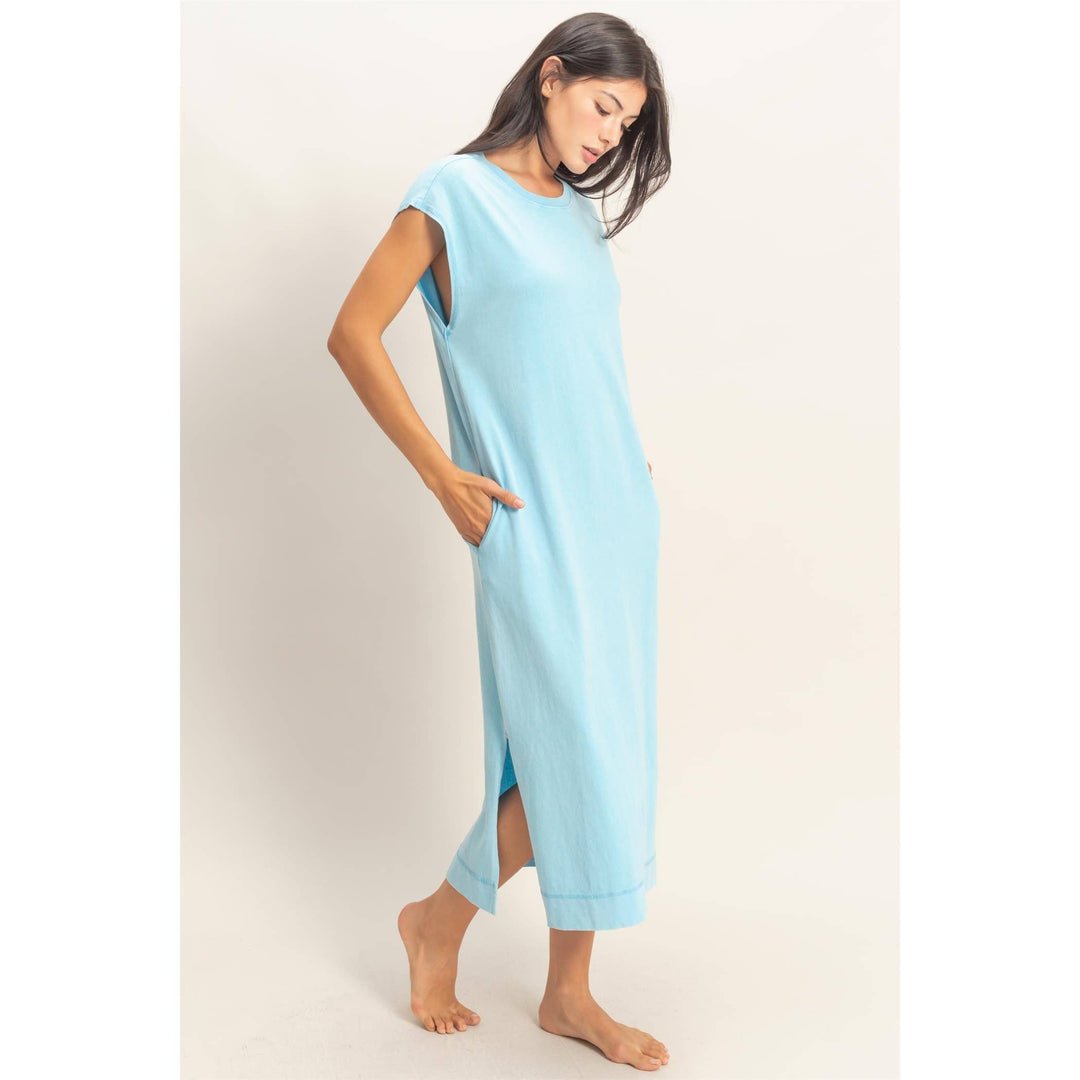 Chocolate Mineral Wash Cap Sleeve Midi Dress