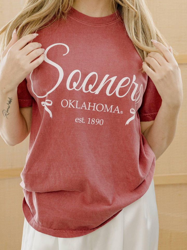 Graphic T-Shirts - OU Sooners Established Bows Crimson Comfort Colors Tee - - Cultured Cloths Apparel