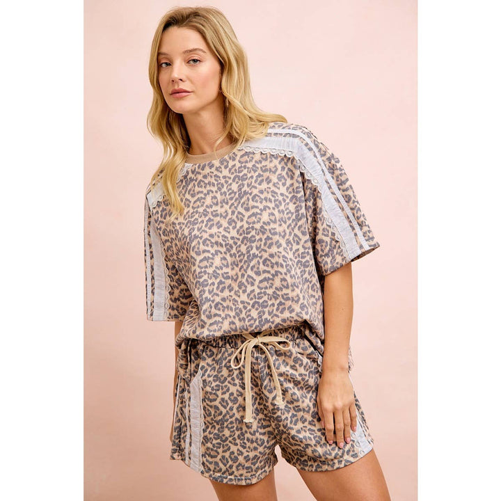 Women's Short Sleeve - LEOPARD TERRY SIDE DETAIL SHORT SLEEVES TOP - - Cultured Cloths Apparel