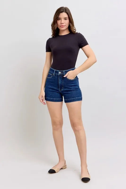 Women's Shorts - Judy Blue Full Size High Waist Tummy Control Denim Shorts - DK - Cultured Cloths Apparel