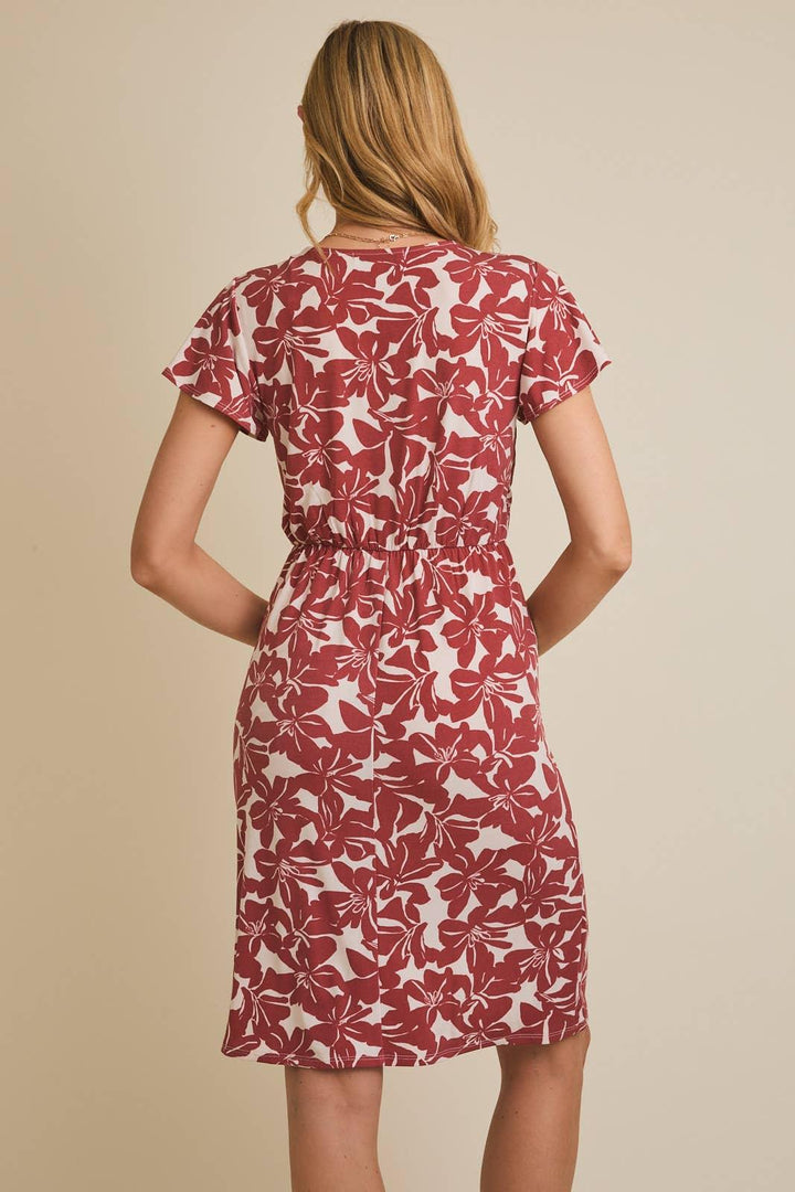 Women's Dresses - SURPLICE RUFFLE SHORT SLEEVE FLORAL PRINT DRESS - - Cultured Cloths Apparel