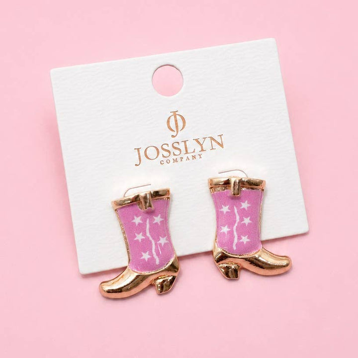 Accessories, Earrings - Western Boot Stud Enamel Charm Statement Earrings | 40E507 - - Cultured Cloths Apparel