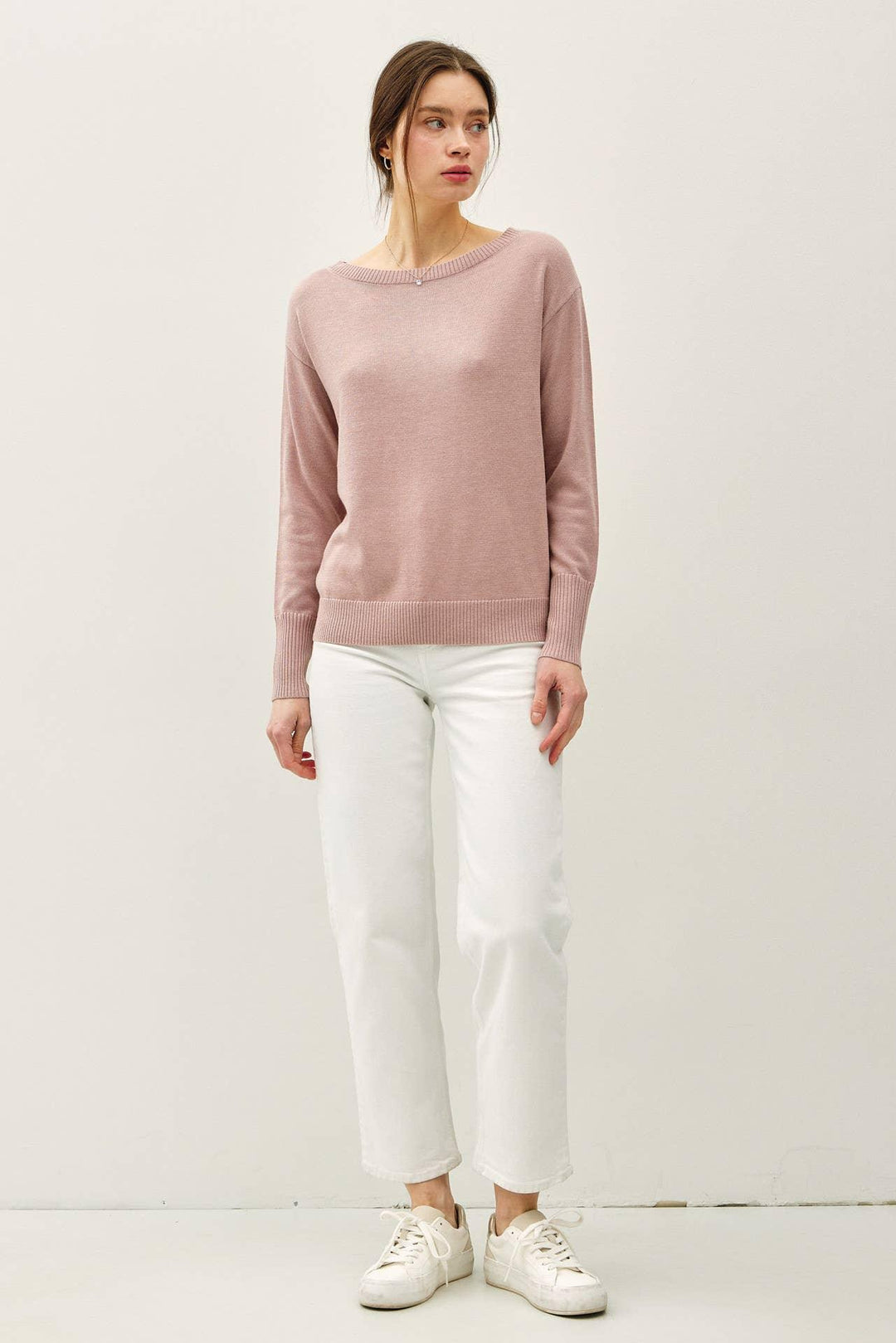 WOOL BLENDED ULTRA SOFT BOAT NECK BASIC SWEATER