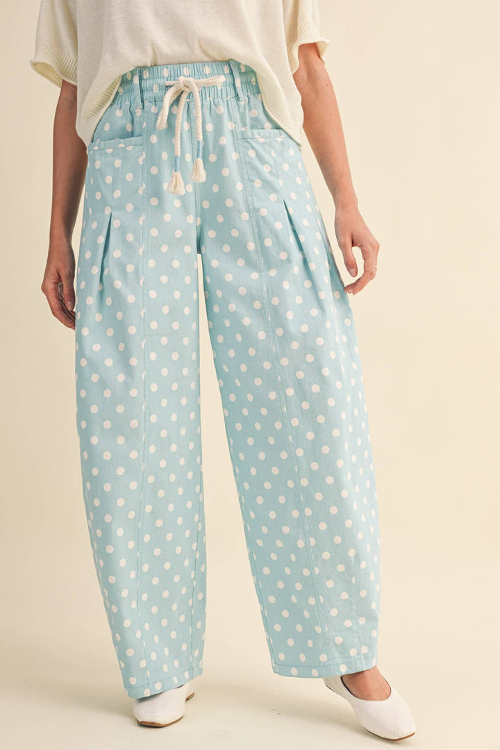 POLKA DOT PLEATED BARREL PANTS
