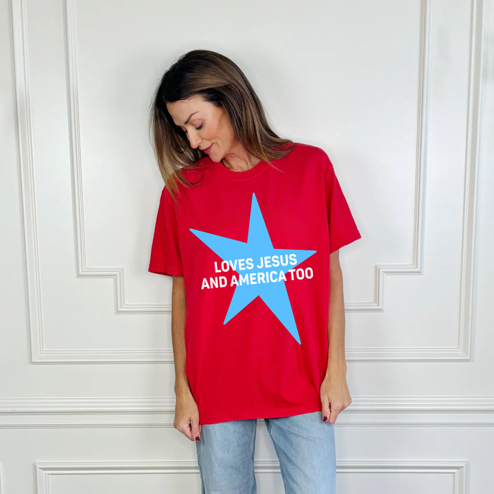 Women's Short Sleeve - Red, White & America Too Tee - Adult XL (16-18) - Cultured Cloths Apparel
