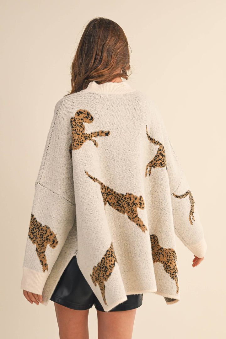 CHEETAH PRINT OVERSIZED MOCK NECK SWEATER TOP
