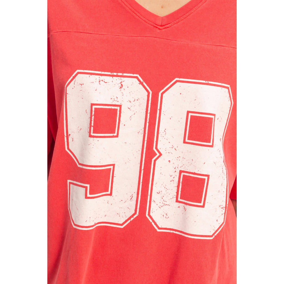 Graphic T-Shirts - Oversized Varsity Style V-Neck Graphic T-Shirt - - Cultured Cloths Apparel