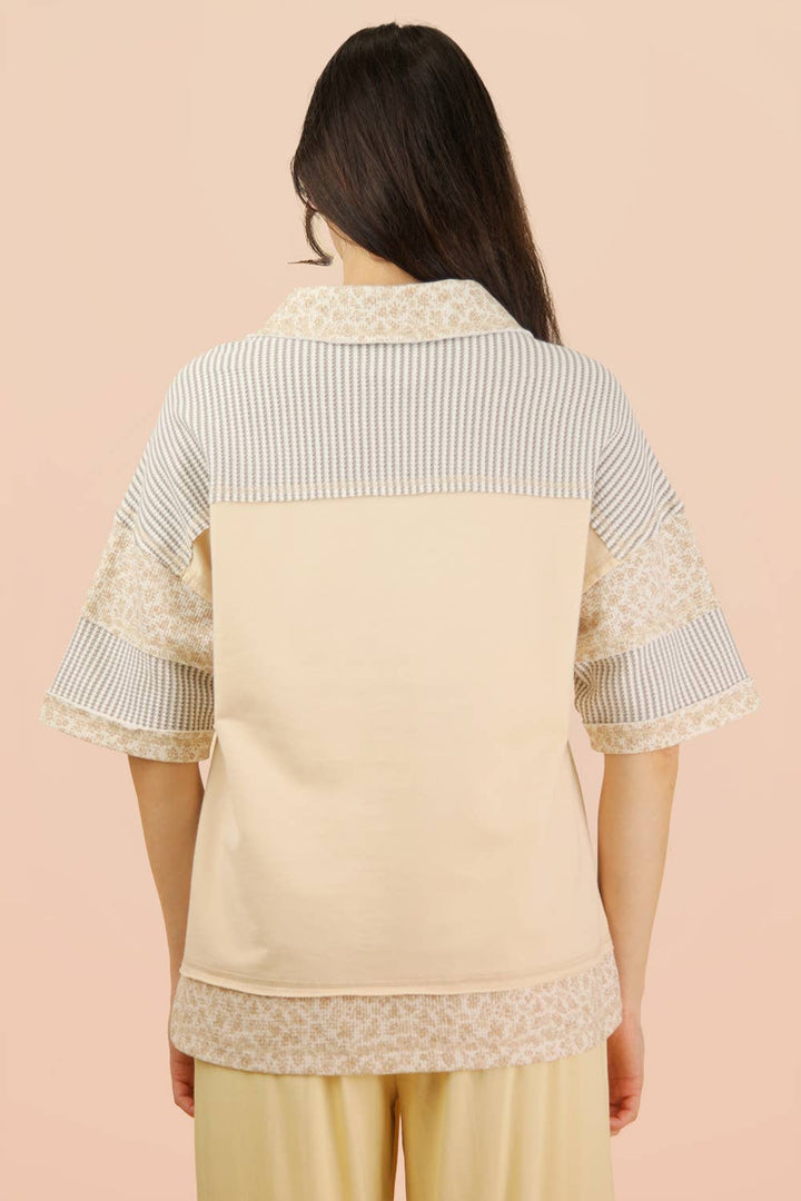 Women's Short Sleeve - Oversized Half Button Down Collared Knit Top - - Cultured Cloths Apparel