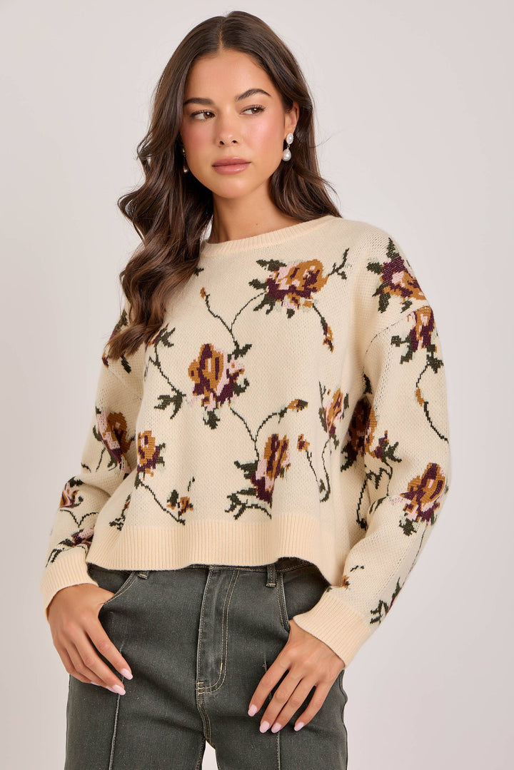 FALL BOTANICAL HEIRLOOM FLORAL SWEATER TOP