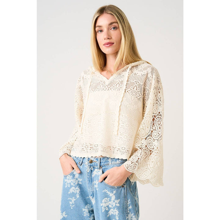 Women's Long Sleeve - CROCHET LACE BOHO LONG SLEEVE HOODIE TOP - - Cultured Cloths Apparel