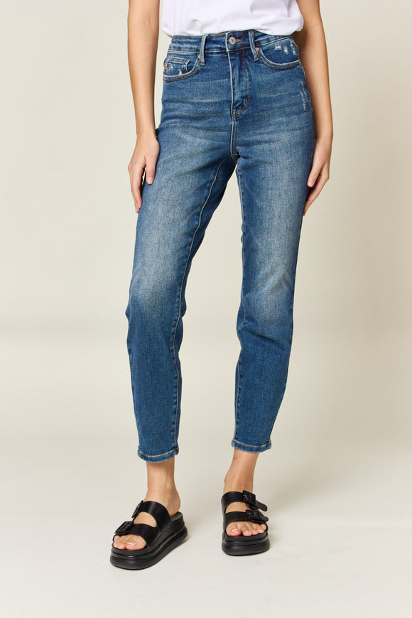 Denim - Judy Blue Full Size Tummy Control High Waist Slim Jeans - Dark - Cultured Cloths Apparel