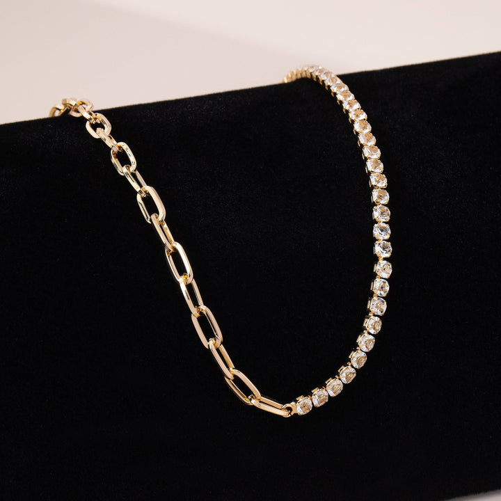 Accessories, Necklaces - Dual Necklace-Half Rhinestones & Half Link Chain | 80N92669 - - Cultured Cloths Apparel