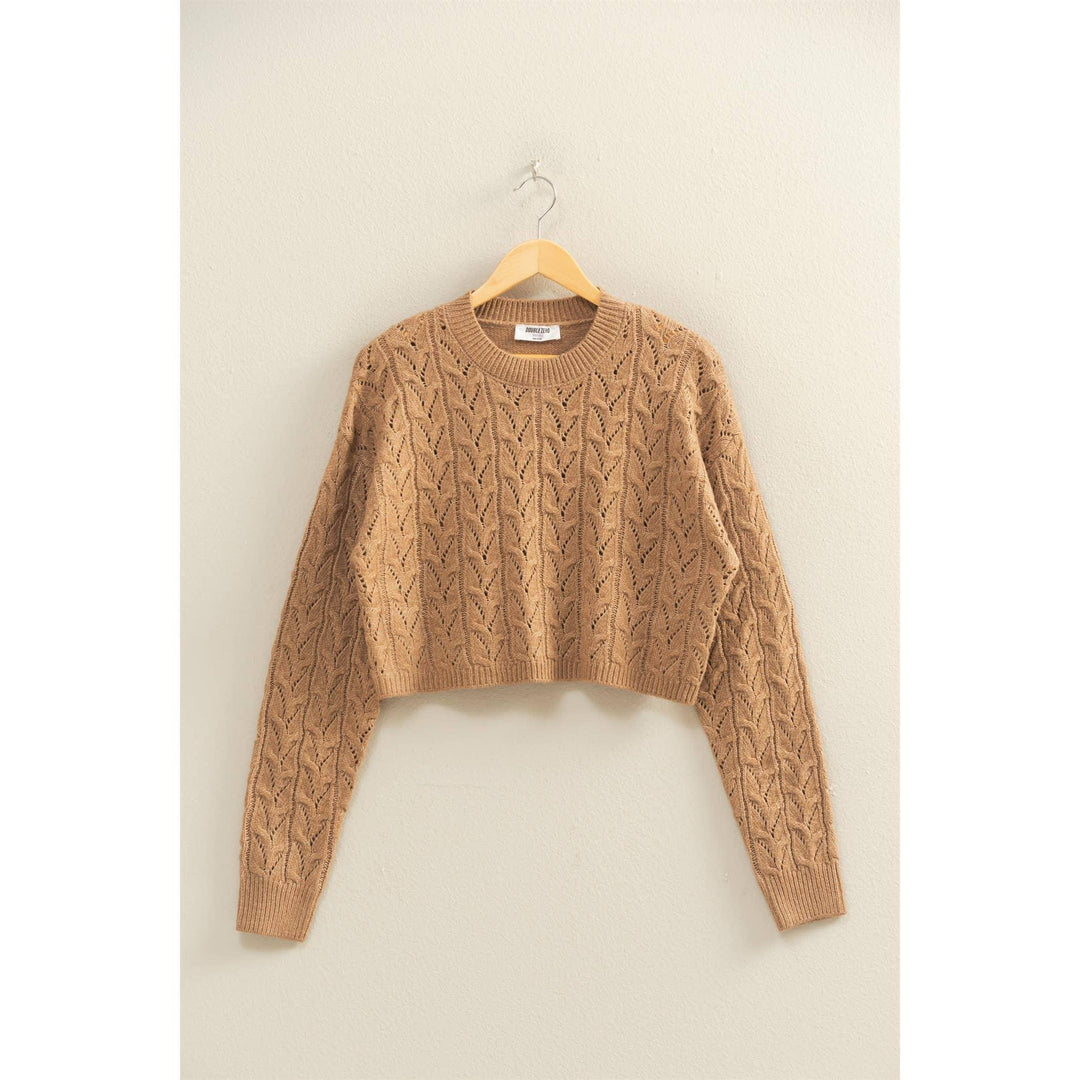 Women's Sweaters - Cropped Cable Knit Sweater - - Cultured Cloths Apparel