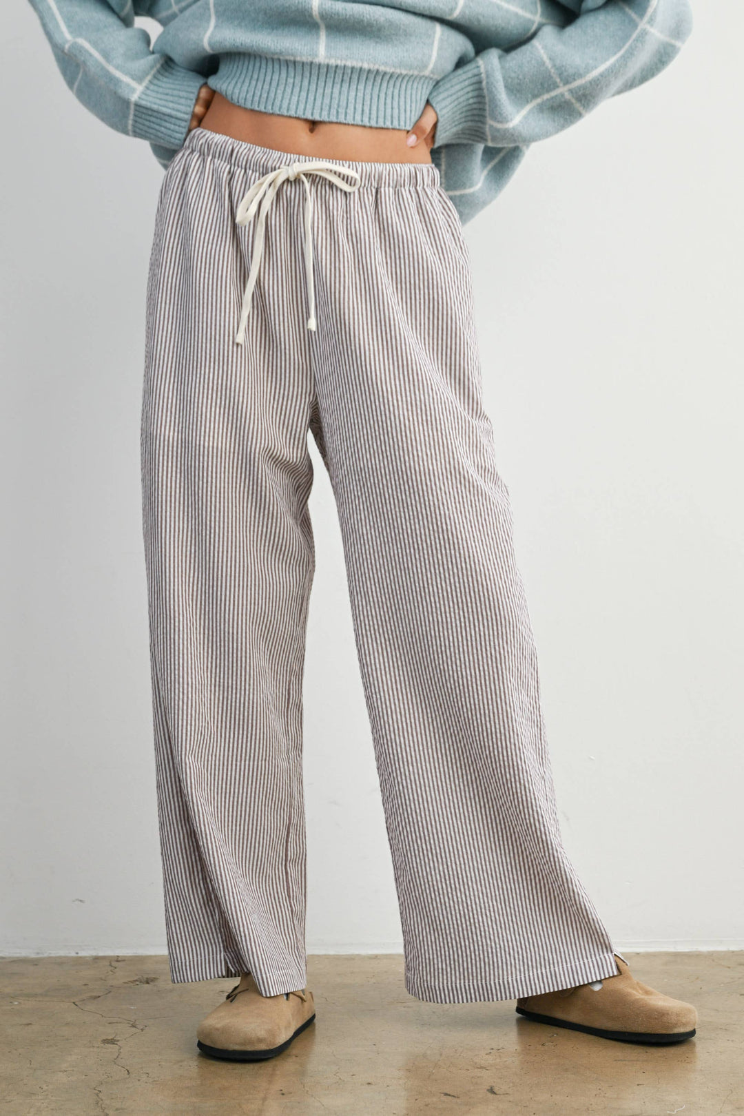 Pants - Drawstring Waist Striped Pants - - Cultured Cloths Apparel
