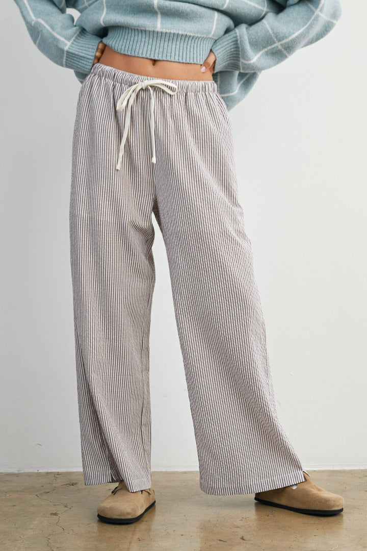 Pants - Drawstring Waist Striped Pants - - Cultured Cloths Apparel