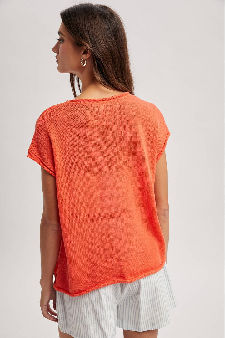 Women's Short Sleeve - ROLLED HEM KNIT SWEATER - - Cultured Cloths Apparel
