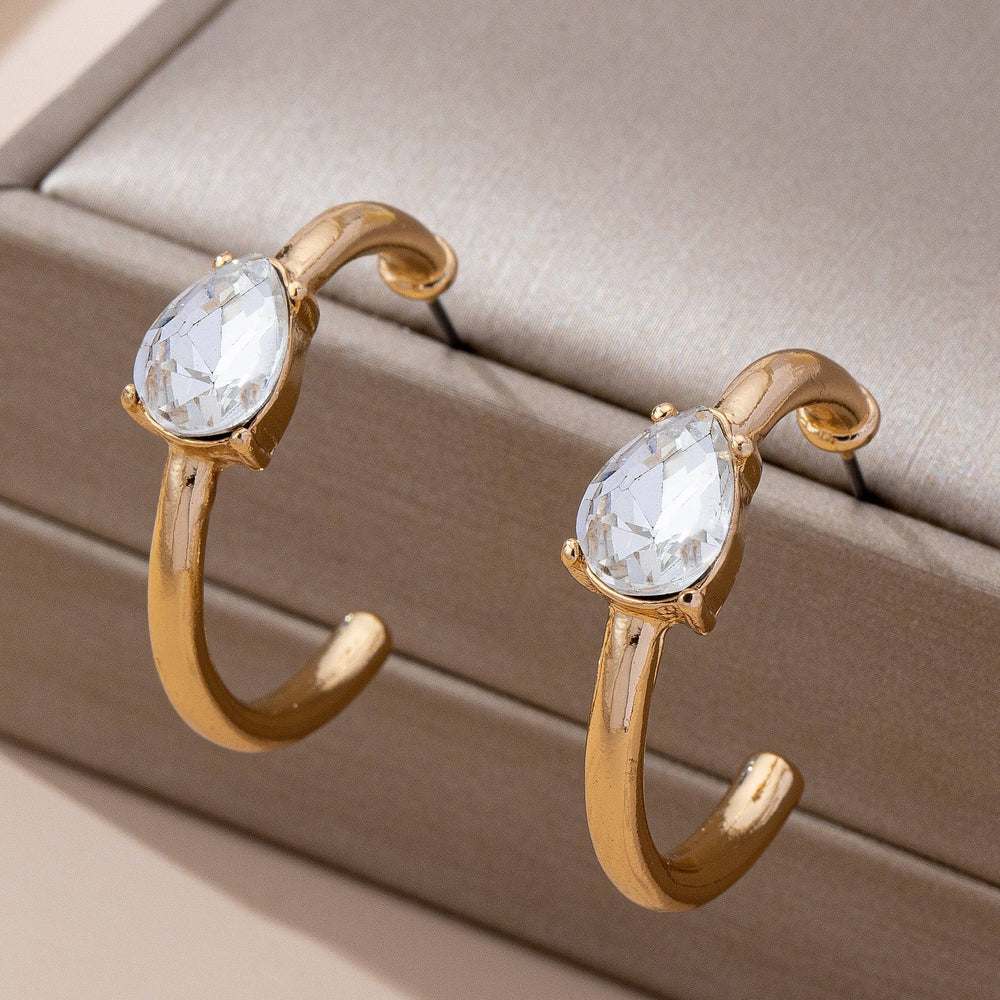 Accessories, Earrings - Solitaire Crystal Gold Hoop Earrings | 80E61640 - - Cultured Cloths Apparel