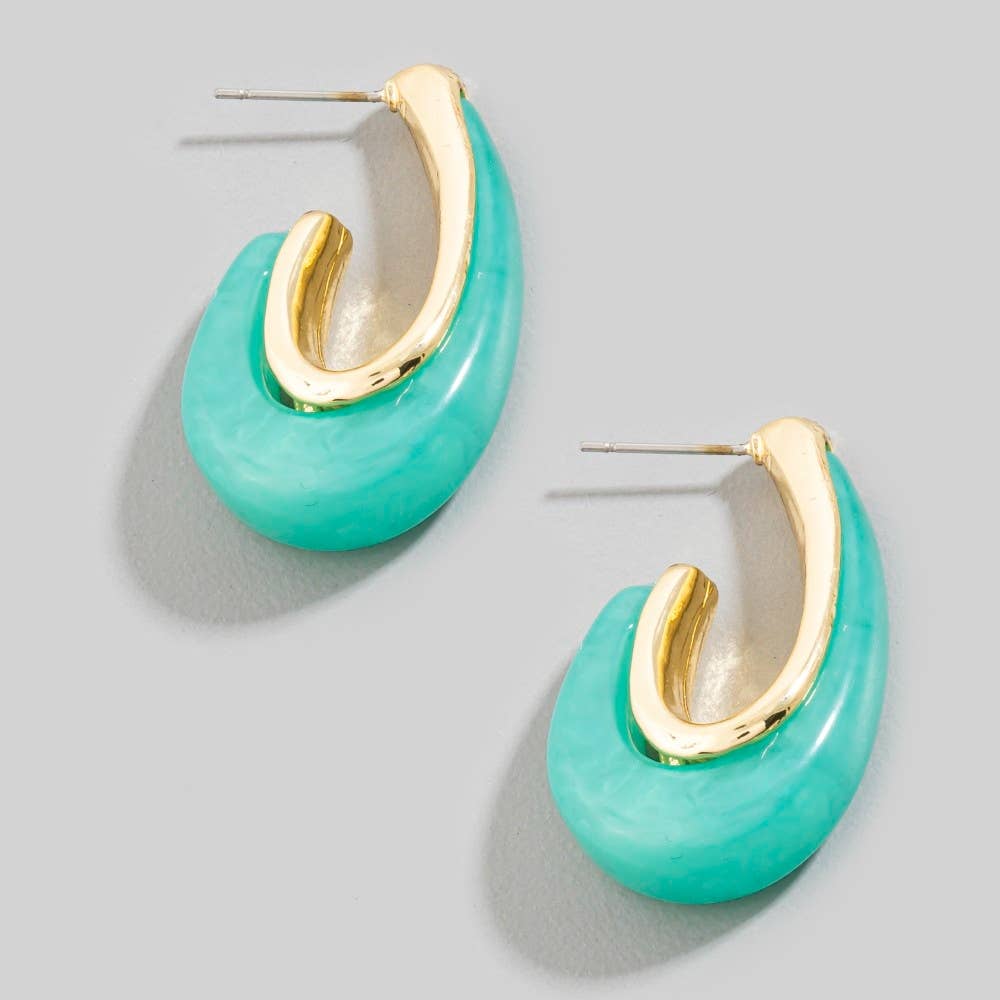 Accessories, Earrings - Gold Dipped Marble Resin Oval Hoop Earrings - - Cultured Cloths Apparel