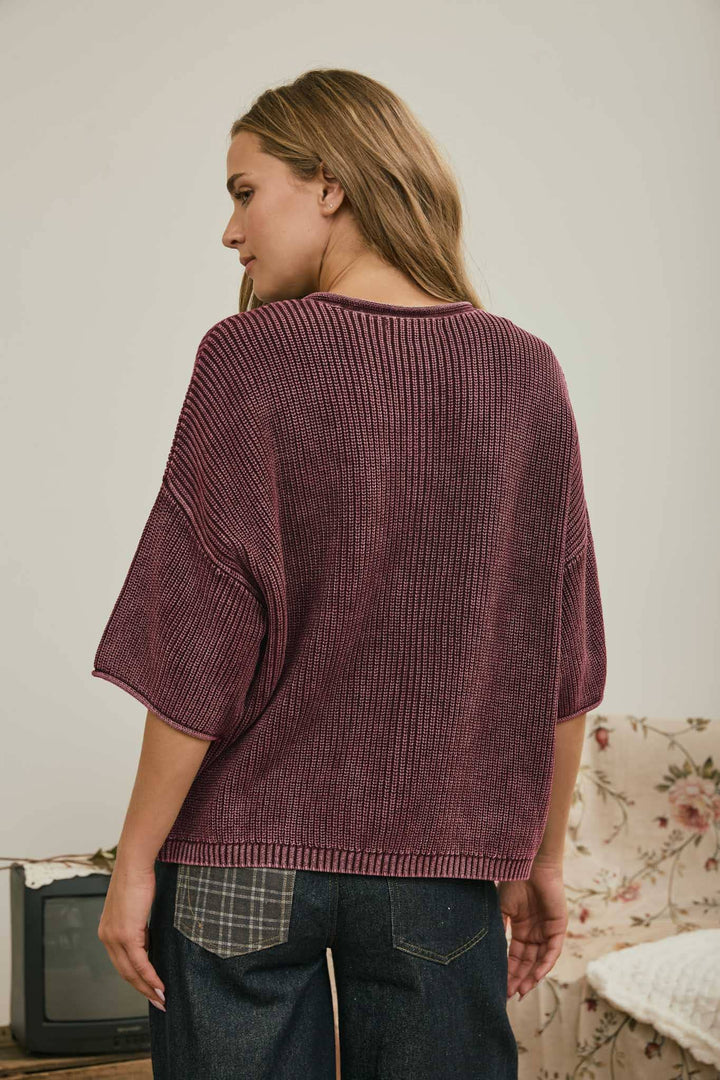 Cardigans - WASHED RIBBED SHORT SLEEVE ROLLED EDGE CARDIGAN - - Cultured Cloths Apparel