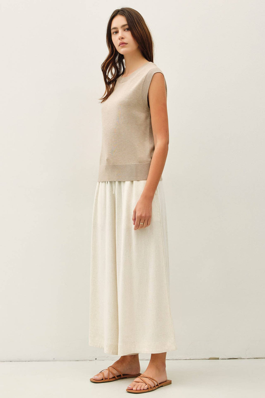 Pants - LINEN BLEND CROPPED PALAZZO PANTS - - Cultured Cloths Apparel