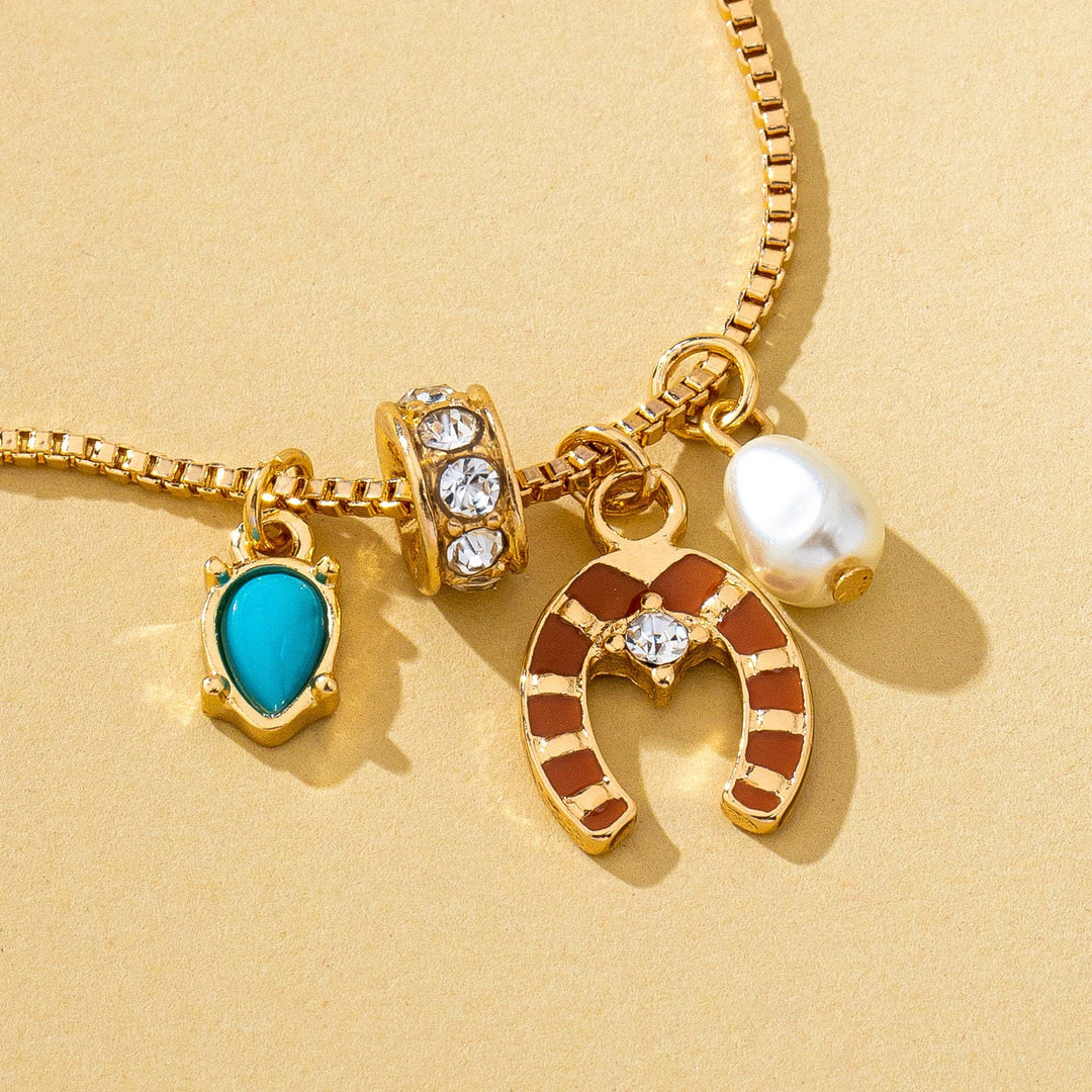 Accessories, Necklaces - Southwest Horseshoe & Turquoise Charm Necklace | 80N93130 - - Cultured Cloths Apparel