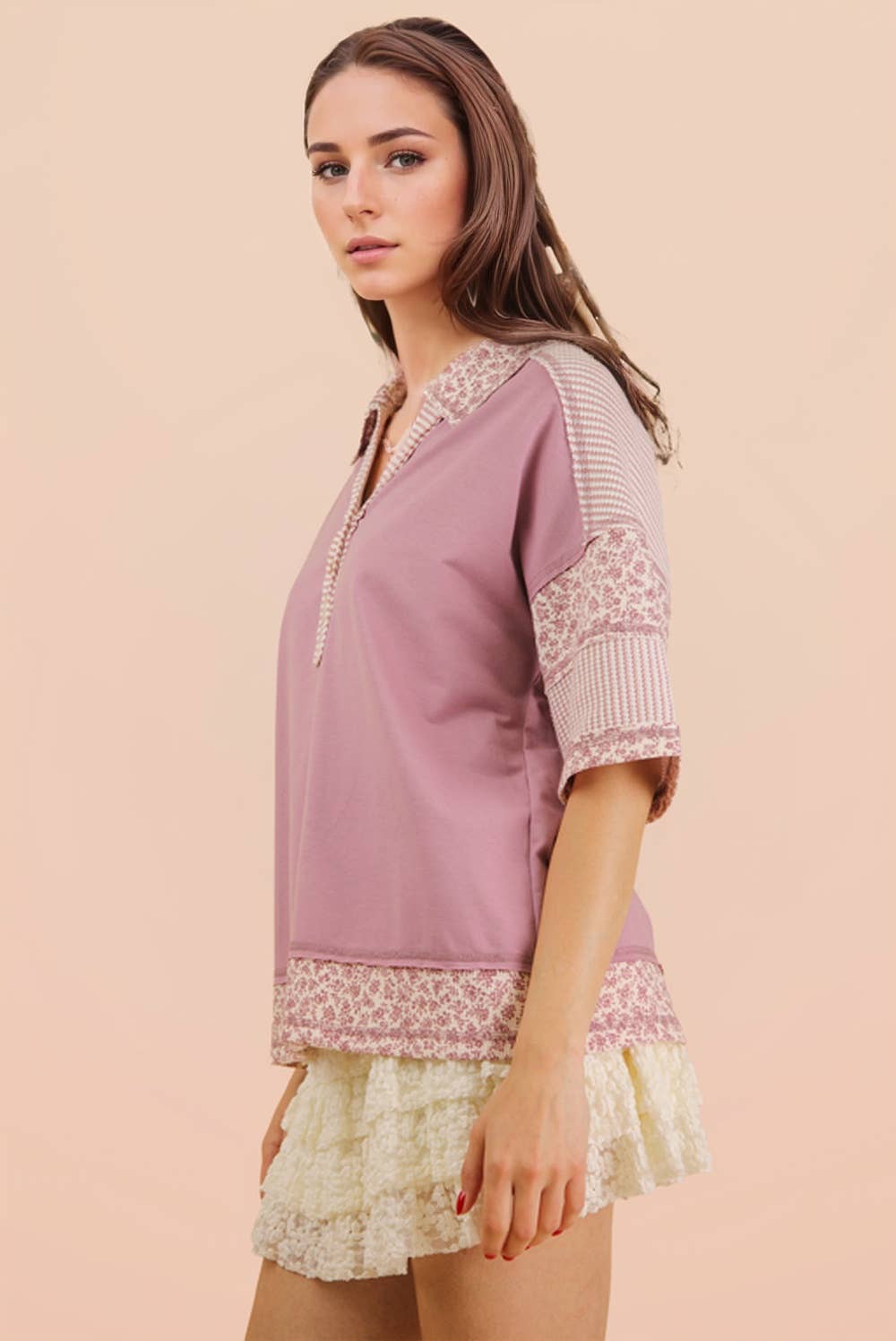 Women's Short Sleeve - Oversized Half Button Down Collared Knit Top - - Cultured Cloths Apparel