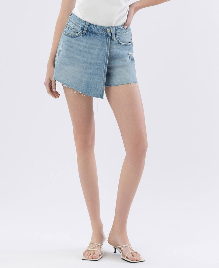 - HIGH RISE RAW HEM DENIM SKORT T6825 - PREFERABLY - Cultured Cloths Apparel