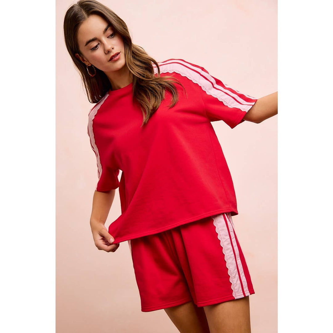 FRENCH TERRY SIDE LACE DRAWSTRING SHORTS
