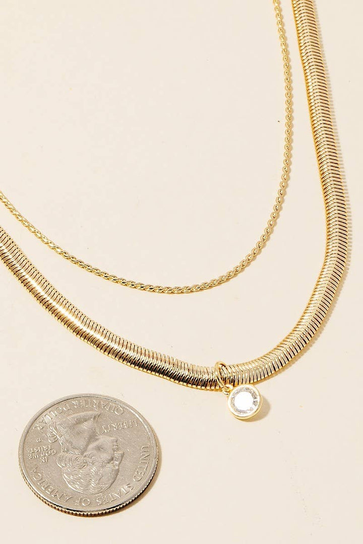 Accessories, Necklaces - Round Cz Pendant Layered Chains Necklace - - Cultured Cloths Apparel