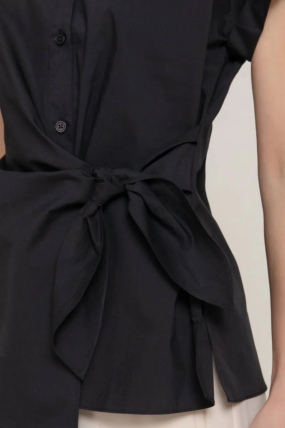 Women's Short Sleeve - Short Dolman Sleeve Button Down Side Knot Poplin Shirt - - Cultured Cloths Apparel