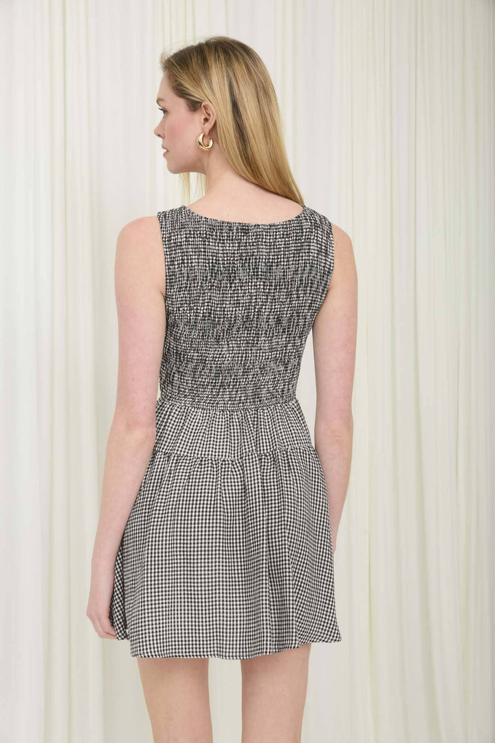 Dresses - GINGHAM SLEEVELESS SMOCKED MINI DRESS - - Cultured Cloths Apparel