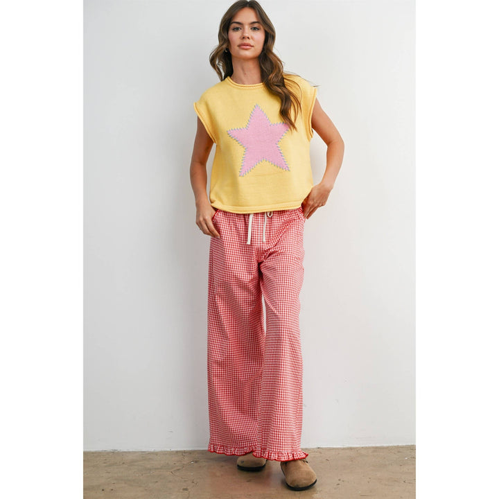 Women's Short Sleeve - Star Graphic Sweatshirt - YELLOW/PINK - Cultured Cloths Apparel