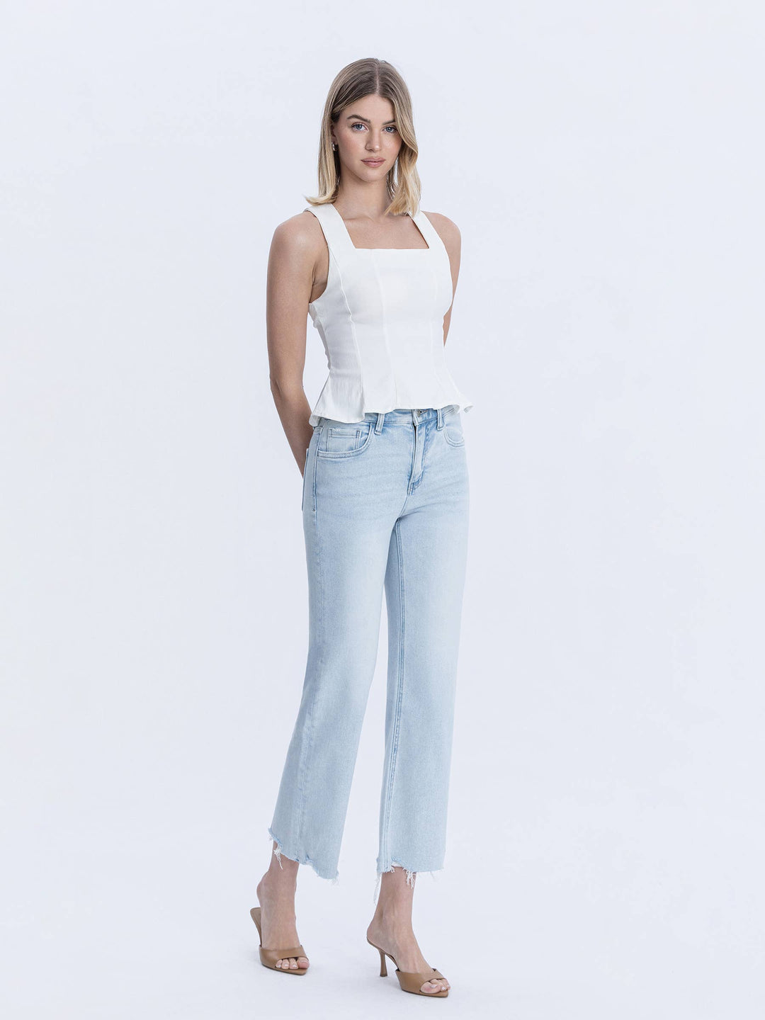 Denim - HIGH RISE LIGHT WASH SLIM WIDE JEANS - - Cultured Cloths Apparel