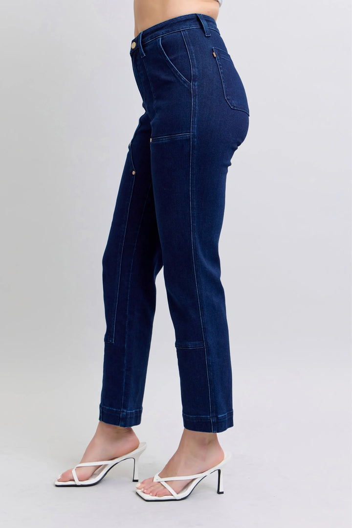 Denim - Judy Blue Full Size Hw Work Wear Knee Patch Straight Jeans Plus Size - - Cultured Cloths Apparel