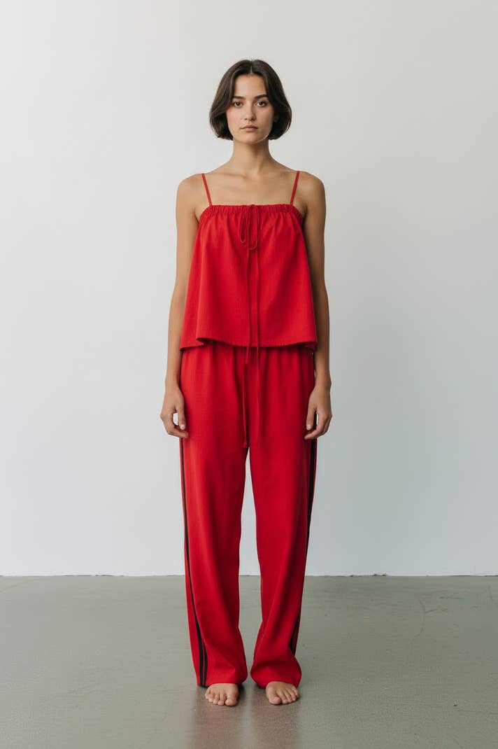 Solid Cotton Camisole & Wide-Leg Pant Set