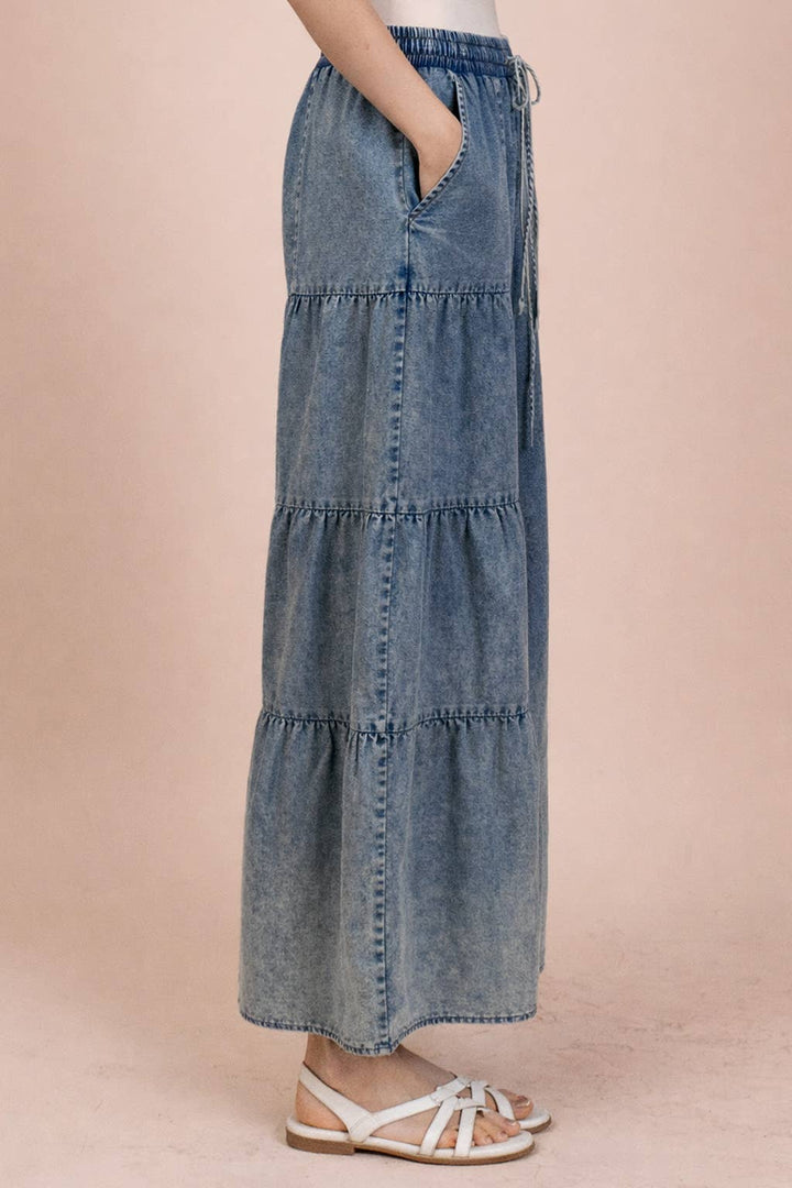 Pants - Tiered Layers Mineral Washed Chambray Pants - - Cultured Cloths Apparel