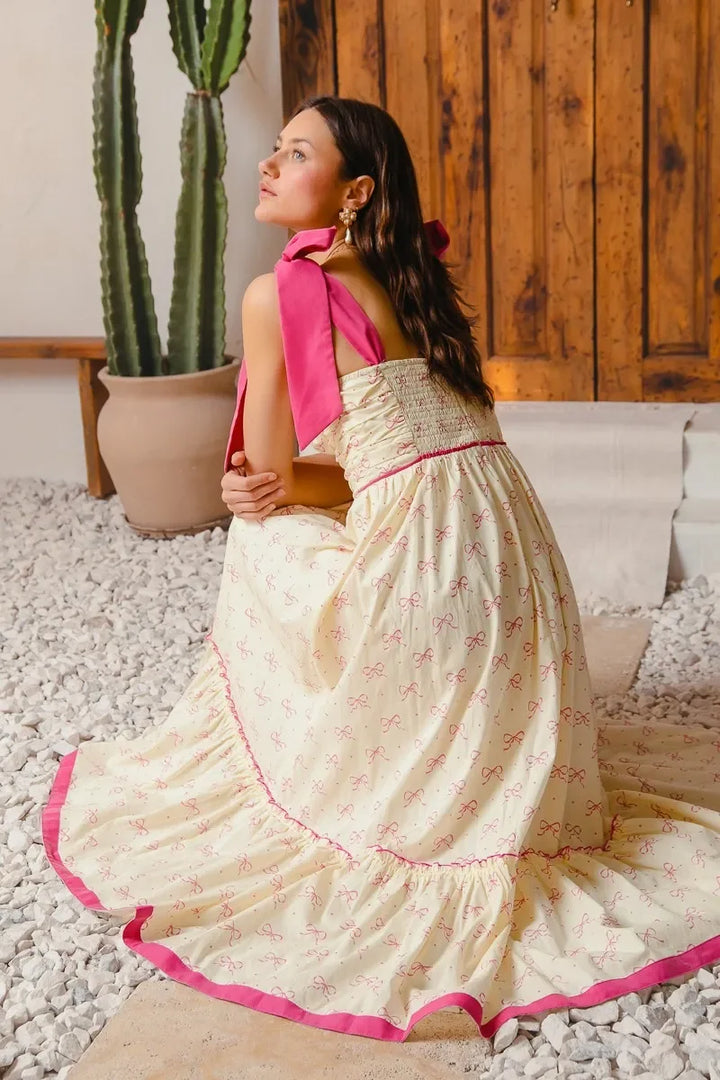 Women's Dresses - SO ME Ribbon Flowy Maxi Dress with Contrast Trim - - Cultured Cloths Apparel