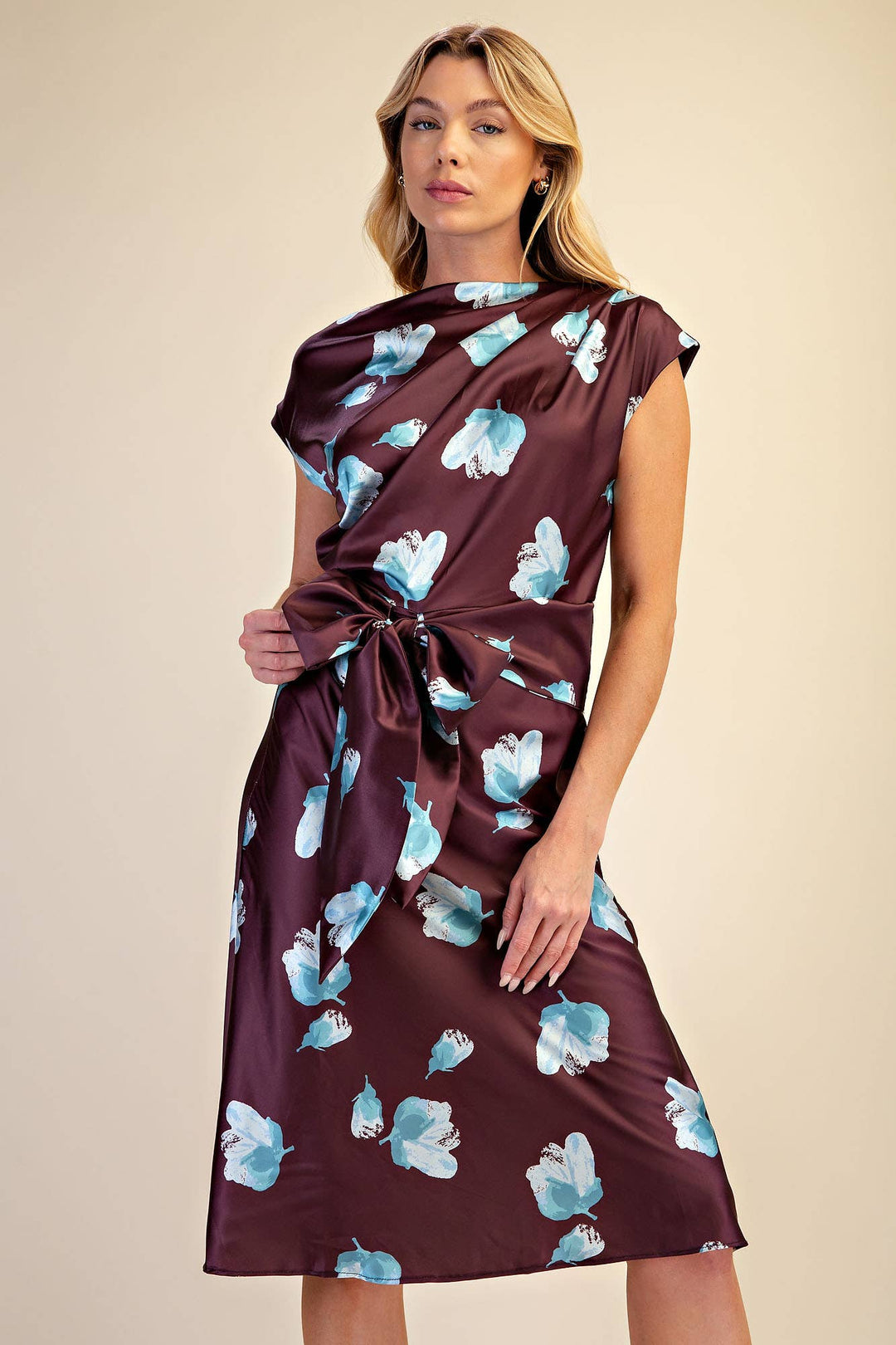 Floral Asymmetrical Neck Midi Dress