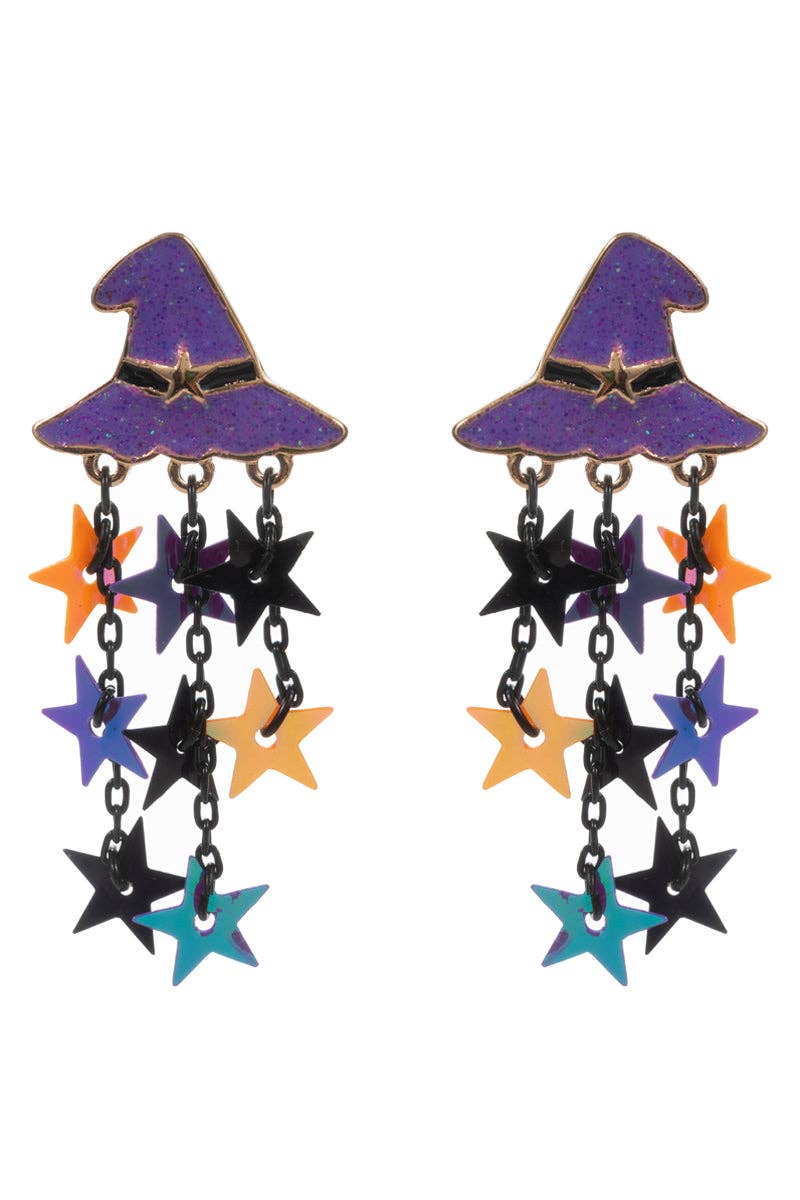 Accessories, Earrings - Halloween Witch Hat Enamel Star Drop Post Earrings - - Cultured Cloths Apparel