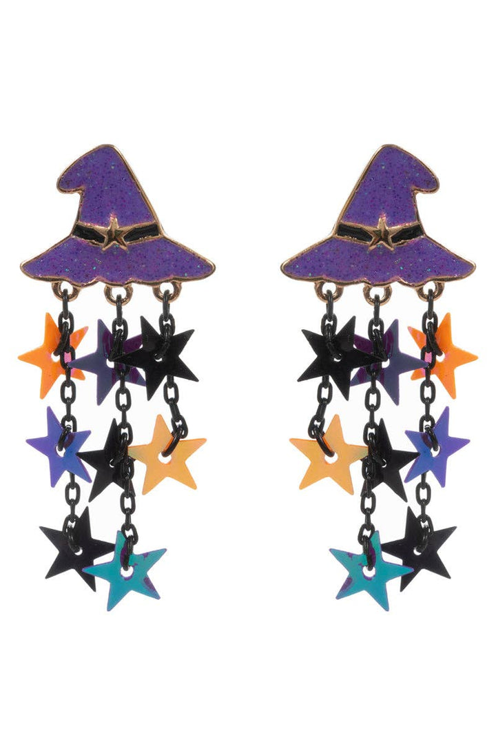 Accessories, Earrings - Halloween Witch Hat Enamel Star Drop Post Earrings - - Cultured Cloths Apparel