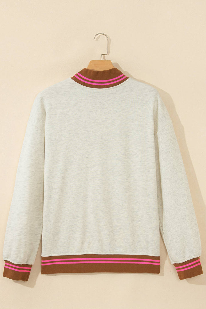 Striped Ribbed Trim Mock Neck Sweatshirt (S-XL)
