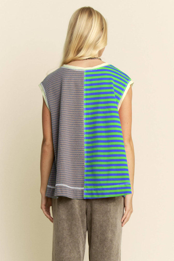 Women's Sleeveless - STRIPED COLORBLOCK SLEEVELESS VEST TOP - - Cultured Cloths Apparel