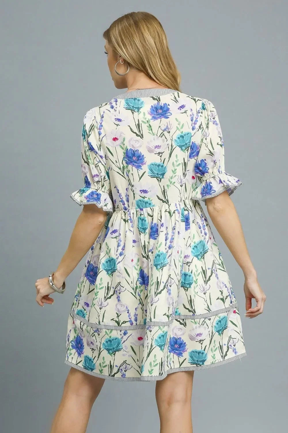 Women's Dresses - Umgee BabyDoll Floral Striped Hem Mini Dress - - Cultured Cloths Apparel