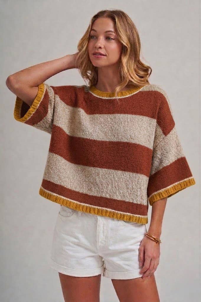 WIDE STRIPE LOOSE FIT DROP SHOULDER SWEATER TOP