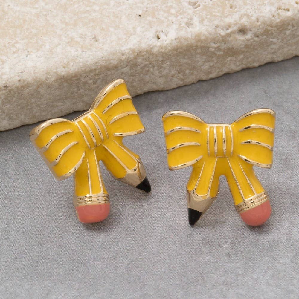 Accessories, Earrings - Enamel Pencil Bow Stud Earrings - - Cultured Cloths Apparel
