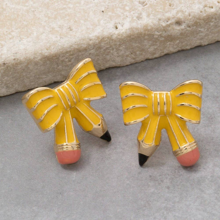 Accessories, Earrings - Enamel Pencil Bow Stud Earrings - - Cultured Cloths Apparel