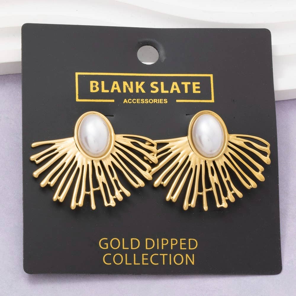 Accessories, Earrings - Gold Dipped Pearl Center Fan Ray Stud Earrings - - Cultured Cloths Apparel