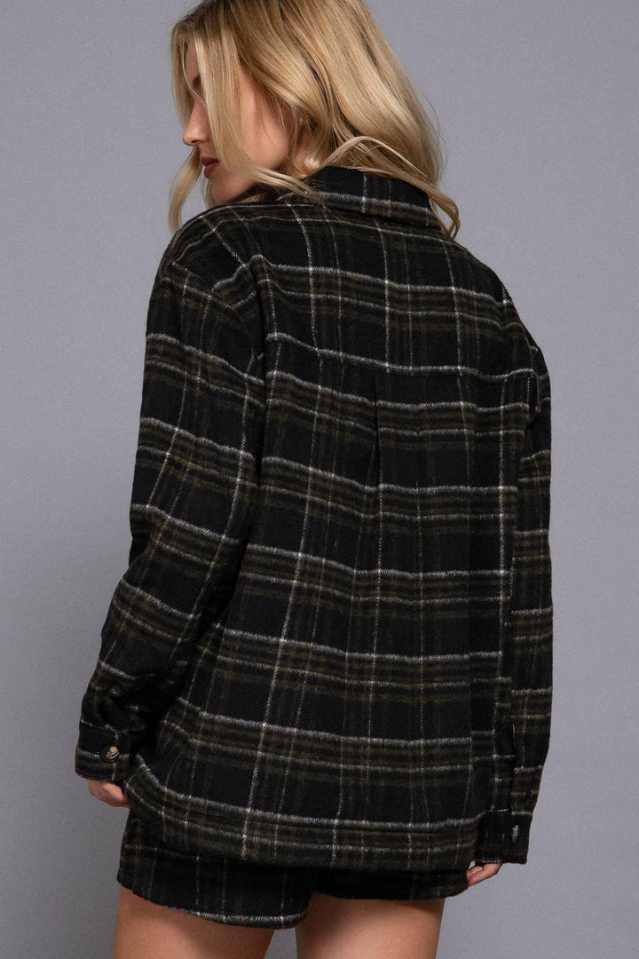 Outerwear - Long Sleeve Inside Faux Fur Brushed Plaid Jacket - - Cultured Cloths Apparel