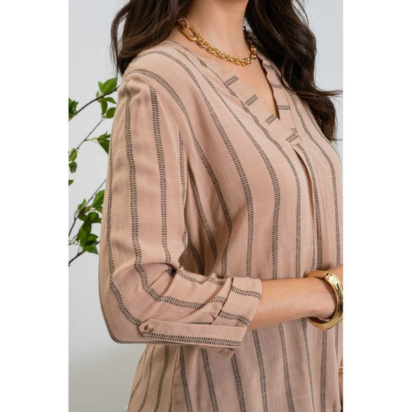 Women's 3/4 Sleeve - Back Button  Striped Top -  - Cultured Cloths Apparel