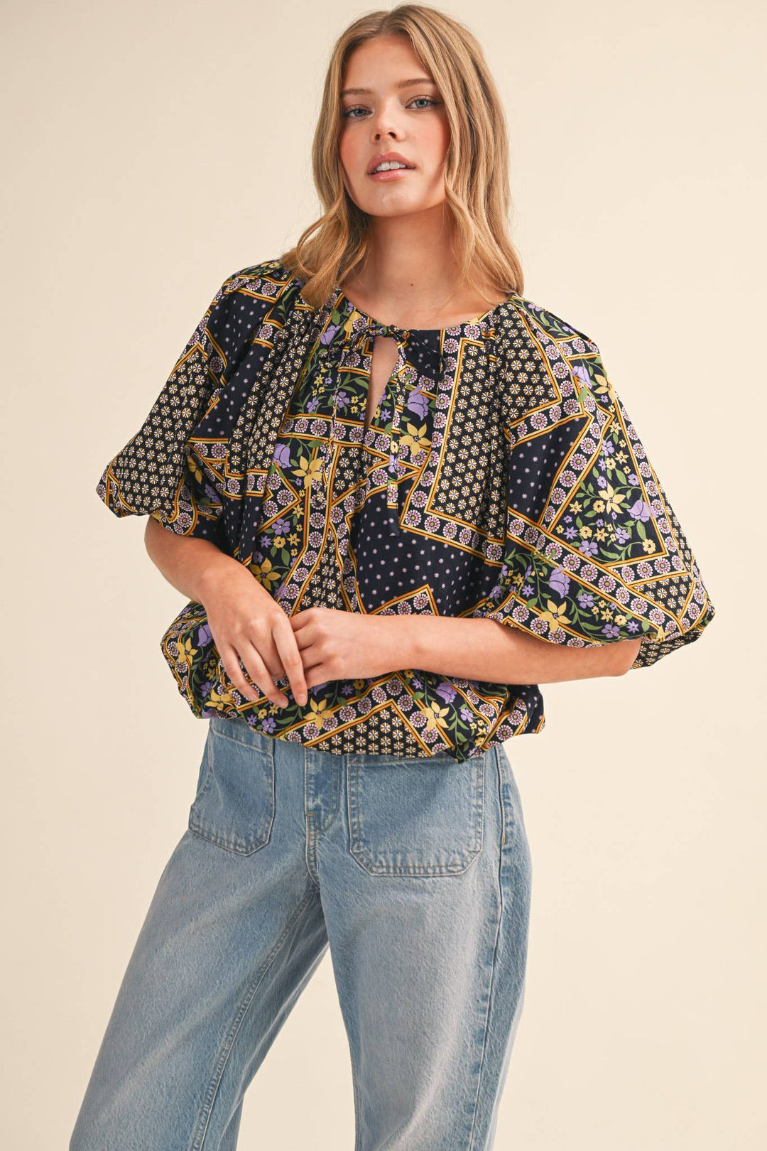- FLORAL PRINT BUBBLE TOP - - Cultured Cloths Apparel
